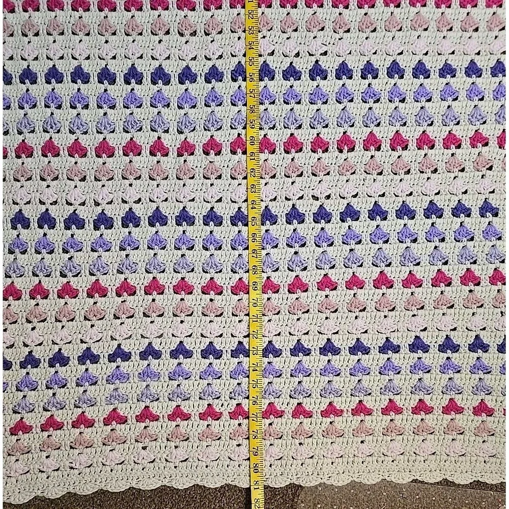 Handmade Afghan Crochet Multicolor Hearts Throw Grannycore Valentine's Day